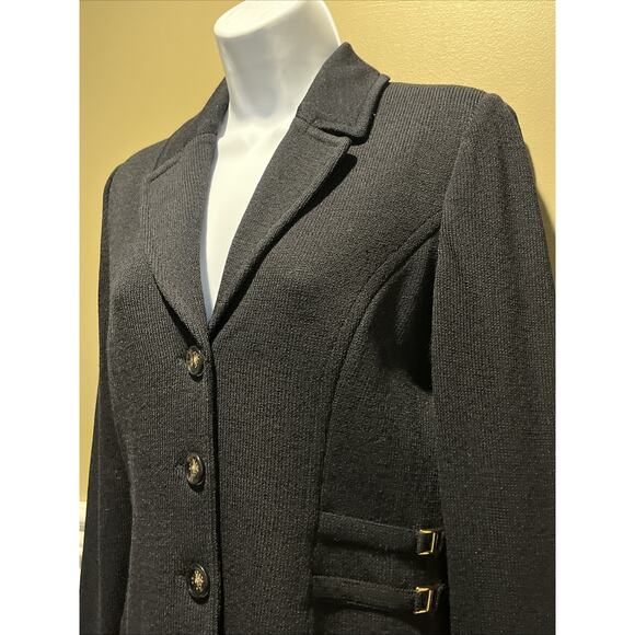 Vtg St John 2pc Skirt Suit Black Santana Knit Button Front Jacket Size 2 Buckles - Picture 5 of 12